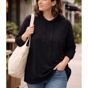 Eileen Fisher Women Organic Cotton Hooded Tunic Sweatshirt Sz L Quiet Luxury USA